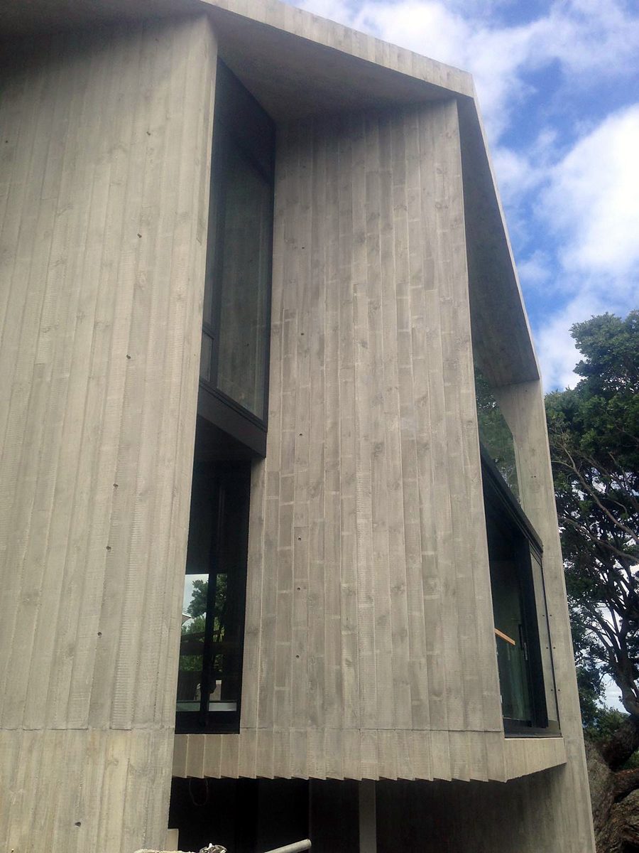 Board-formed concrete walls of a Point Chevalier home