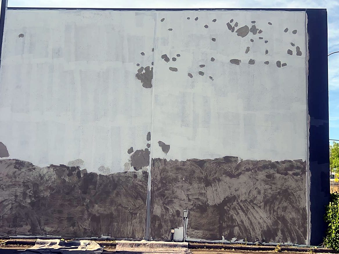 Wall with patch repairs and first skim coat